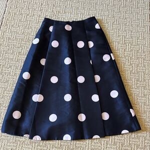 Kate Spade Blue Midi Pleated Black & White Polka Dots Midi A-Line Skirt Size 0